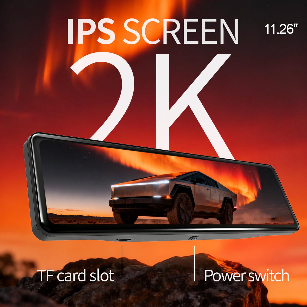 Cybertruck 11.26" Streaming Rearview Mirror | 2K Dual Dashcam & 105° Expanded Vision