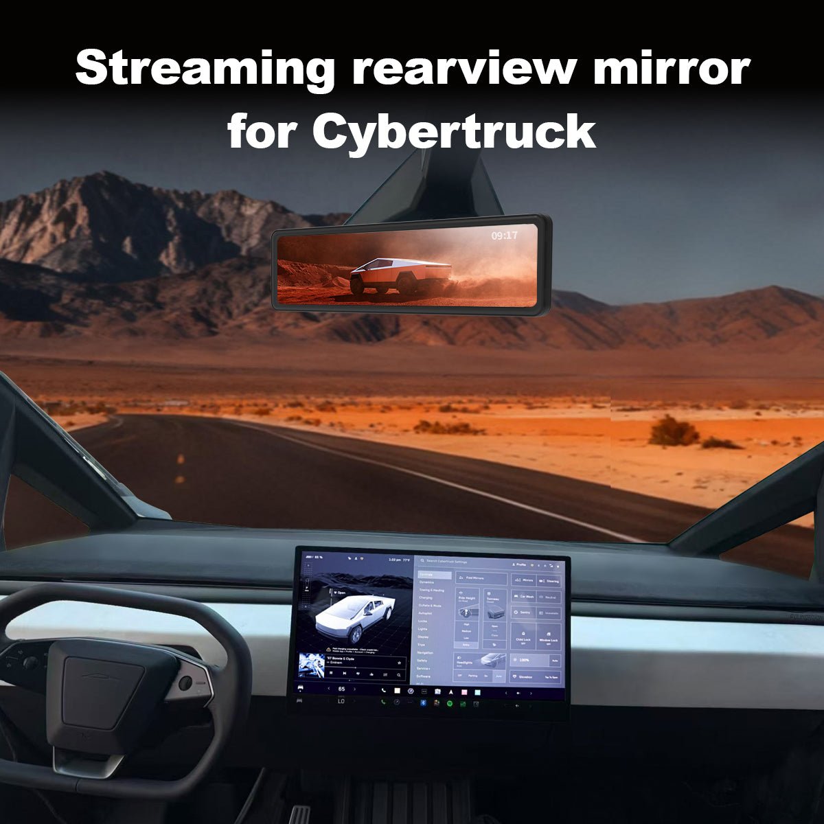 Cybertruck 11.26" Streaming Rearview Mirror | 2K Dual Dashcam & 105° Expanded Vision